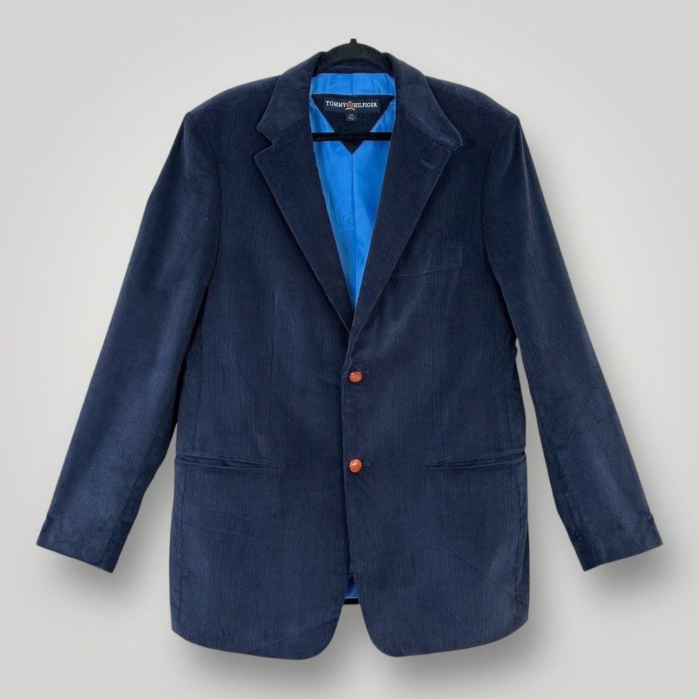 VTG Tommy Hilfiger Corduroy Modern-Fit Sport Coat Mens 40 Jacket Navy Blue Lined